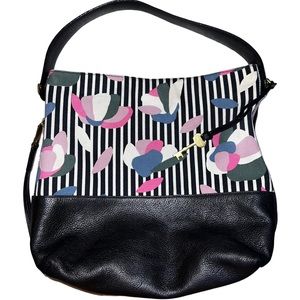 Fossil black printed hobo bag leather canvas